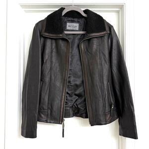 Bromley Shearling Collar Leather Jacket Classic Biker Capsule Aviator Black XL